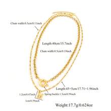2pcs/Set New Fashion Letter Pendant Round Spring Clasp Gold Stainless Steel Chain Multilayer Necklace, For Women - Yellow Gold - View 2