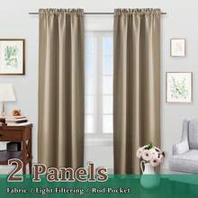 2pcs Indoor Filter Curtains, Rod Pockets, Solid Color Curtains, For Bedroom, Living Room, Kitchen Decoration - Taupe - View 5