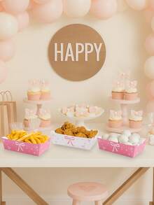 6/12个粉色蝴蝶结纸盘，一次性零食托盘，食品容器，饼干烘焙托盘，爆米花盒，粉色生日装饰，蝴蝶结一周岁生日装饰，粉色蝴蝶结生日装饰，婴儿派对装饰，蜜月旅行用品，性别揭晓派对装饰，露营用品 - 蝴蝶結 - 查看 7