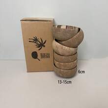 6pcs Handmade Natural Coconut Shell Bowls, Asymmetric Round Shape Made Of Natural Coconut - Natural Wooden Salad Bowl, Smoothie Bowl - High Quality Vegan Kitchen Utensils, Star Pattern Design, Gift