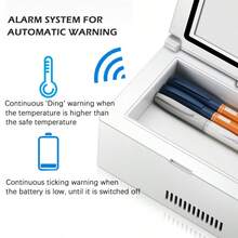 Nevera portátil mini con pantalla LED de temperatura, mini nevera con asa y alarma, cable de carga USB - Blanco - Ver 4
