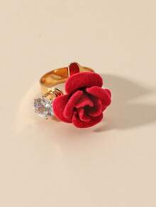 1 pieza Anillo de flor con rhinestones, ajustable, adecuado para fiestas y banquetes
