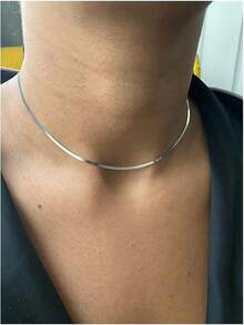 1 件精致细人字形项链，简约不锈钢链式项链，适合女士 - Steel color - 查看 10