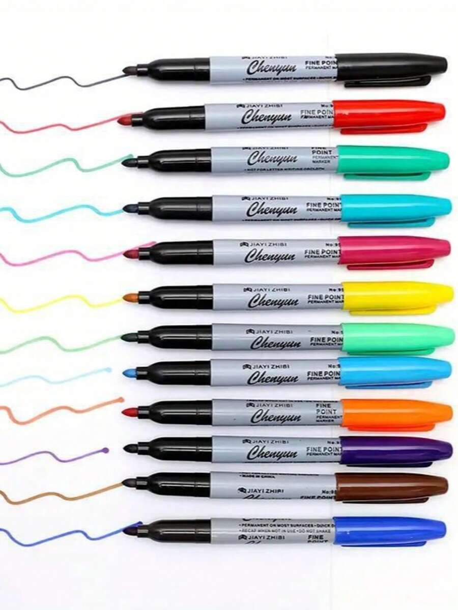 2 Sets Different Colored Markers, Including 12 Colored Markers And 10 Black Permanent Markers. These Marker Pens Are , Waterproof, And Quick Drying, Suitable For Use In Classrooms And Offices, As Well As For Back To School Painting Supplies