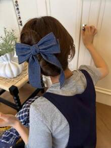 1 pieza Clip de pelo de cocodrilo con lazo de estilo retro coreano de mezclilla para mujer, pasador de pelo grande y de alta gama para la parte posterior de la cabeza, accesorios de pelo con cinta dulce, pinzas para el cabello, pasadores de pelo, barrettes