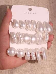 2-6-12-18件/套时尚耳环套装，CCB材质C形环状耳环和水滴耳钉套装，适合女性日常佩戴 - CCB耳飾套裝 - 查看 2