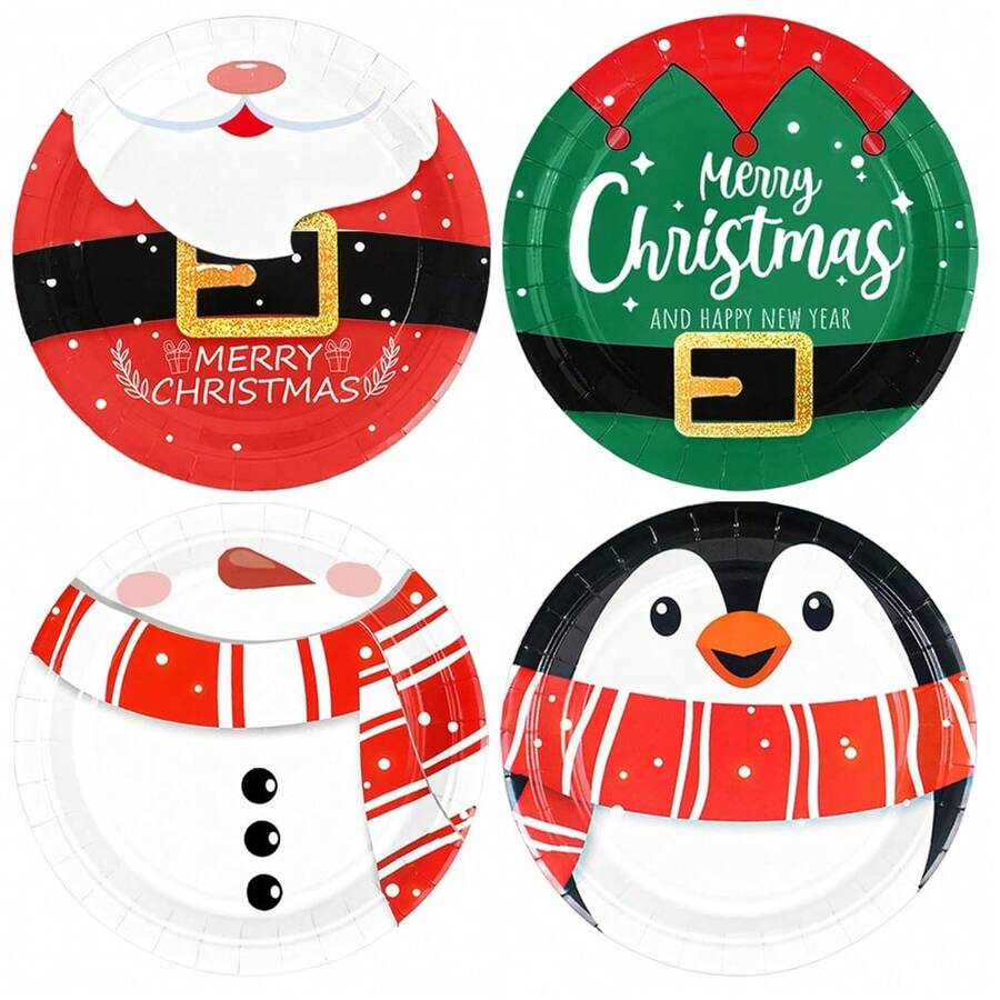 10 Stücke/40 Stücke 23cm Weihnachtsparty Pappteller Weihnachtsmann Schneemann Dessert Teller Weihnachtsparty Einwegteller für Weihnachten, Winterfeiertage, Essens-Küchen-Party Tischzubehör Weihnachtsdekoration - Verschiedenfarbig - Übersicht 1