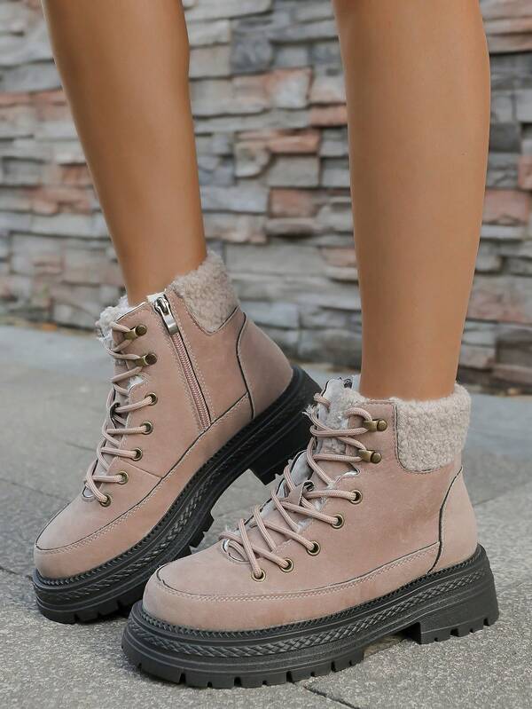 1 Pair Women's Elegant Fashion Boots, Rivet European Style Chic Riding Boots, Slip-On Lace-Up Tall Boots, Bohemian Style For Autumn/Winter, Platform Thick Heel Buckle Comfortable Warm Boots