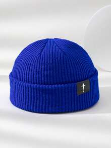 MAKEFGE 1pc Unisex Outdoor Autumn/Winter Casual Warm Personalized Cross Patch Soft Comfortable Elastic Beanie Knit Hat Skull Cap Pullover Hat Suitable For Daily Wear - B - View 6