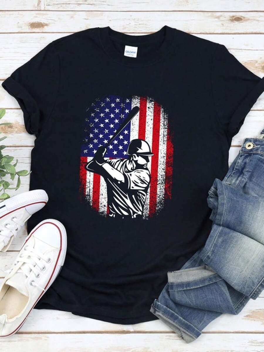 Patriotic Baseball Shirt, Baseball Team Shirt, American Flag Baseball Shirt, 4th Of July Baseball Sh - màu đen - Xem 1