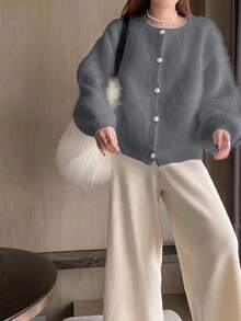 New Autumn/Winter Button-Up Loose Elegant Cardigan Sweater - Ash - View 2