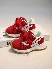 1 双男女通用 PU 绑带和钩环设计经典复古运动鞋，适合所有季节 - 紅色 - 查看 1