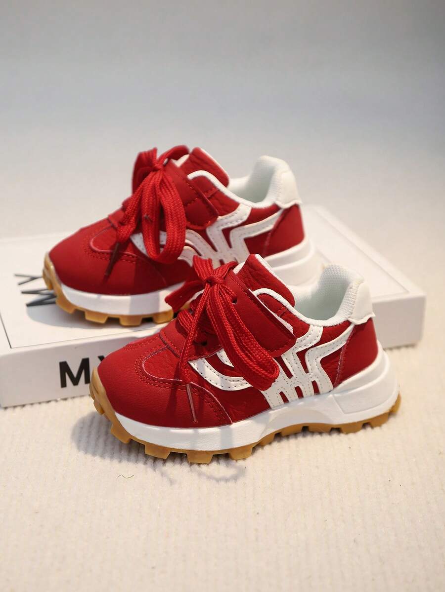 1 双男女通用 PU 绑带和钩环设计经典复古运动鞋，适合所有季节 - 紅色 - 查看 1