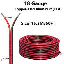 18 Gauge Wire 16.4FT/30FT/50FT/100FT, 2 Conductors Electrical Wire Red Black Cable, Flexible/Low Voltage/PVC 18 AWG Copper Clad Aluminum Extension Cord For Speaker, LED Strips, Automotive 12V/24V DC