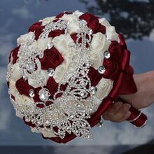 1 Bouquet Luxury Tassel Butterfly Pearl Bridal Wedding Bouquet, Romantic Silver Crystal Satin Ribbon Rose, Dark Red & Cream Fabric Artificial Flower, Suitable For Wedding Ceremony, Proposal, Anniversary, Valentine's Day Gift - Bouquet - View 4