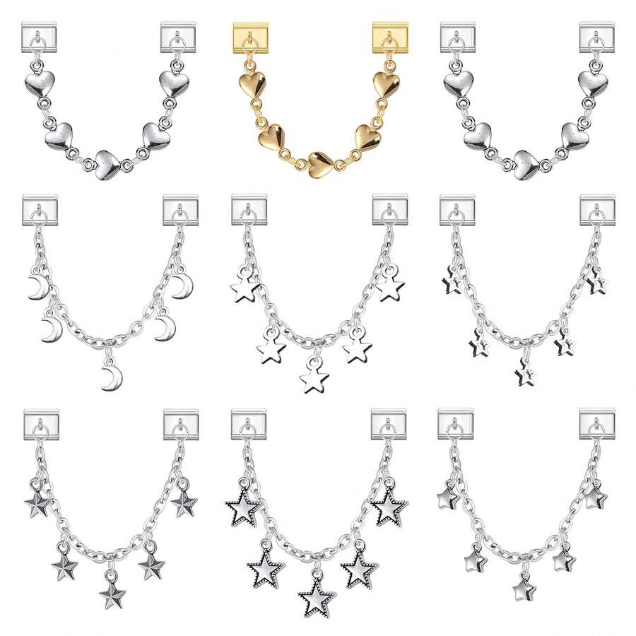 Pulseira modular DIY de duas voltas, decorada com flores, borboletas, corações, estrelas e luas. Ideal como presente para amigos e casais, perfeita para o Natal, Ano Novo, Halloween e Dia dos Namorados. Design encantador, feita em aço inoxidável. - M292969 M292970 - Ver 1