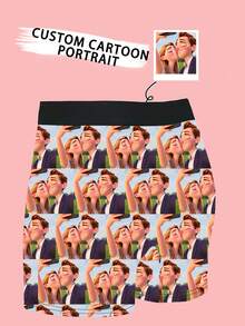 定制卡通头像男士短裤，情人节及浪漫场合个性化设计，送给男友、情侣、朋友的完美礼物 - 彩色 - 查看 2