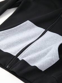 Men's Autumn/Winter Fleece-Lined Zip-Up Hoodie Jacket & Drawstring Waist Pants Set, Horse Print Patchwork Design, Casual Fashion Outfit With Pockets, Suitable As Gift For Husband/Boyfriend, For Street, Commute, Outdoor, Holiday - Multicolor - View 5