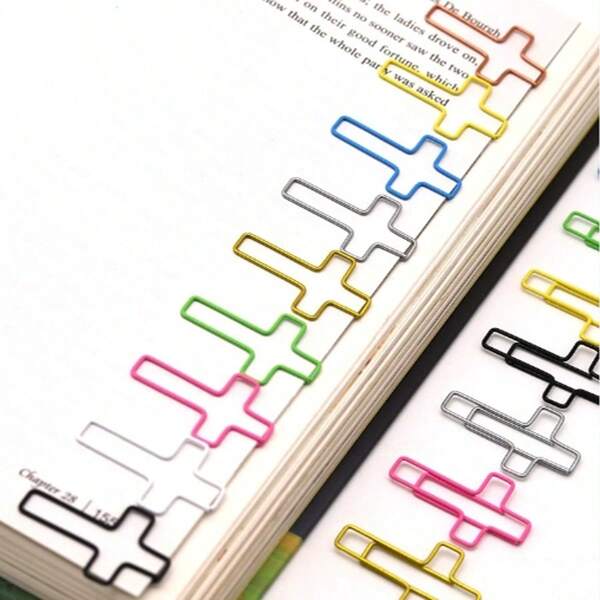 50 Multi-Color Cross Shaped Metal Coated Pattern Needles - High-Quality Office Supplies For Folder, Bookmark, And Organizational Paper Management, Mixed Colors