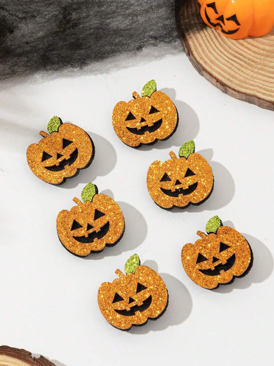 6 件可爱有趣的万圣节南瓜发夹，适合节日服装 - 彩色 - 查看 1