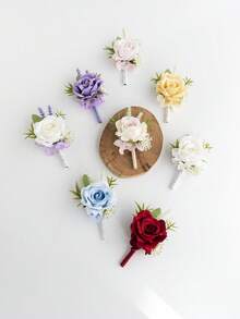 1Pc Premium Groom/Bridesmen Artificial Rose Boutonniere ,Handmade Wedding Bouquet For Men, Accessories For Wedding/Graduation/Prom