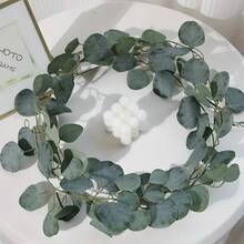 1/2pcs Handmade Artificial Green Money Leaf Eucalyptus Wreath Vine Plant, Suitable For Indoor And Outdoor Party Decor, Garland, Wedding Arch, Durable Plastic, No Power Needed