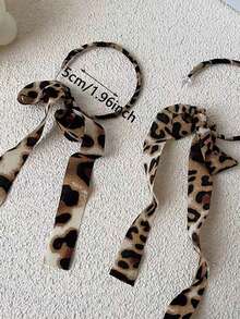 Autumn Leopard Print Tassel Bow Decor Large Hoop Earrings, Lightweight Luxurious Elegant Hoops (Leopard Pattern Random)