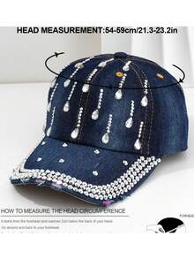 Gorra de béisbol deportiva de moda para el comercio transfronterizo, sombrero de sol vintage con adorno de cristal de forma de gota de agua 3D para fiesta y vacaciones