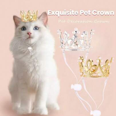 1pc Shiny Pet Crown Hat, Adjustable Birthday Party Costume, Cat/Dog Holiday Decor Crown Headpiece Gift