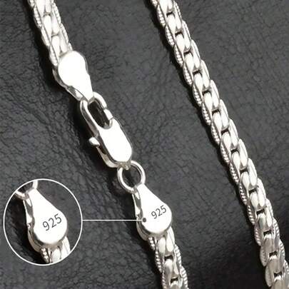 16-24 tum 925 sterlingsilverpläterad 6 mm hel sidleds Figaro-kedja halsband för man och kvinna mode bröllop förlovningssmycken gåvor
