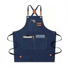Heavy Duty Chef Apron For Men & Women - Cotton Canvas Crossback Design With Large Pockets - Adjustable Neck & Waist - 深藍色 - 查看 6