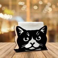 2D Plat 3 pièces Porte-serviettes en bois noir en forme de chat - Design mignon de visage de chat, style de ferme moderne pour la décoration de table, matériau en bois massif robuste convenant pour la cuisine, la salle à manger, le pique-nique - Rangement et décoration de serviettes, accessoire essentiel pour fête, produit en bois durable, décoration thématique chat, arrangement de fête, 2D plat