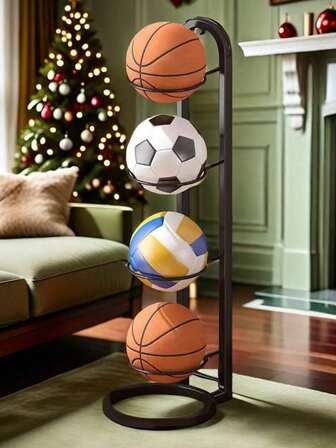 1PC Metal Easy Assembly Ball Storage Rack Set, Multi-Layer Basketball Storage Rack With Large Round Base - Sturdy Metal Sports Ball Storage Rack To Hold Basketball, Soccer, Volleyball - Available In Multiple Sizes, Home Decor, Room, Bedroom Decor, For School