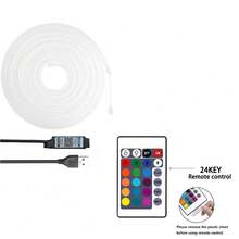 1 件 1M-5M/3.28FT-16.4FT RGB 变色 LED 霓虹灯带，带遥控器，灵活的 RGB LED 霓虹灯 - 音乐同步，多色变色灯适用于卧室装饰，USB 供电，霓虹灯照明，可调光，节日礼物，派对装饰，酒吧，酒店，婚礼装饰 - 霓虹燈 - 查看 8