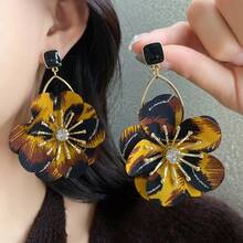 Andkiss 1 Pair Elegant Niche Versatile Drip Oil Square Fabric Flower Stud Earrings