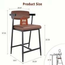 Techigher Bar Stools Set Of 2, Kitchen Breakfast Bar Chairs With Upholstered Backrest & Footrest, Counter Height Barstools Set With Arms, Modern Kitchen Island Stool, For Kitchen Counter Apartment Pub - Brown - View 2
