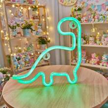 1 pezzo Lampada da parete al neon a forma di dinosauro a LED, decorazione per la camera dei bambini, luce d'atmosfera, alimentata a batteria e USB, per casa, festa, luci da fata romantiche, decorazione camera da letto