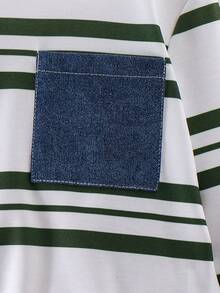 2 件套男童休闲条纹长袖运动衫和牛仔长裤套装，春秋季 - 軍綠色 - 查看 5