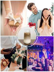 高品质 16.91 盎司条纹玻璃杯，适用于冰咖啡、茶和果汁 - 可重复使用，咖啡杯，圣诞装饰，圣诞礼物