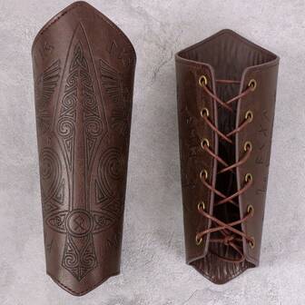 2PCS Brown/Black Medieval Retro Knight Wrist Bracelet, Viking Period Costume Props, For Renaissance Faire Larp Halloween Costume Accessory