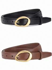1 条女士合金小方扣 PU 皮带，简约时尚，适合牛仔裤、长裤、外套、连衣裙秋季、万圣节