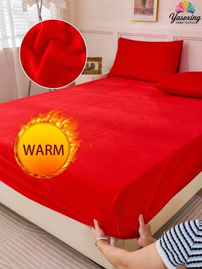 1pc Fitted Sheet Warm Soft Solid Fuzzy Fitted Sheet King Queen Full Twin Size, Luxury Super Soft Cozy Comfy Bottom Sheet With 11.8" Deep Pocket,Suitable For Fall Winter And Spring, No Pillowcases Dormitory Bedding Back School Bedding Sheet