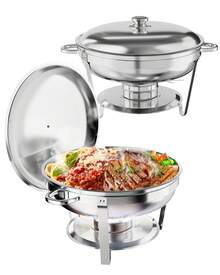 Ataucjin 5QT Chafing Dish Buffet Set Of 2 Pack,Round Stainless Steel Food Warmers Buffet Servers Sets,Chafer And Food Warmers With Food & Water Pan, Lid,Frame,Fuel Holder For Catering,Parties,Events,Wedding - Silver-2 Pack - View 9