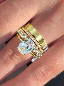 rundraw Bộ 4 món trang sức đính đá Cubic Zirconia hình oval độc đáo, thích hợp làm quà tặng, quà tặng trang sức Giáng sinh và năm mới. - Vàng - Xem 13