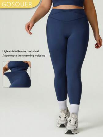 GOSOUER Damskie legginsy do jogi w jednolitym kolorze, plus size, z elastyczną talią, miękkie i wygodne, na co dzień, modne, do uprawiania sportów na świeżym powietrzu, fitness