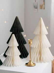 1set Artificial Christmas Trees, Small Christmas Tree Paper Honeycomb Ball, Christmas Origami Decoration, Christmas Gift, Xmas Party Decoration, Home Decor, Dinner Table Centerpiece Christmas Decorations Room Decor Winter Christmas Decorations Home Christmas Gifts Christmas Decor - Multicolor - View 5