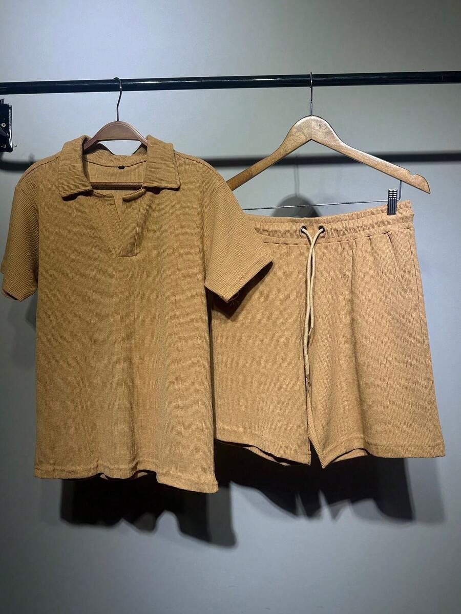 Men's Old Money Style Set | Elegant And Comfortable For Vacation And Leisure - 卡其色 - 查看 1