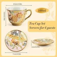 Vintage Floral Tea Cup And Saucer Set Of 6 - Porcelain Coffee & Espresso Cups, Afternoon Tea Party Serving Set, Elegant Bridal Shower Gift, Birthday Party Decor, Women's Tea Collection - 彩色 - 查看 2