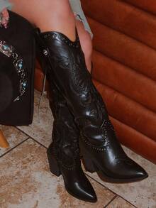 Women Knee-High Boots - 黑色 - 查看 1