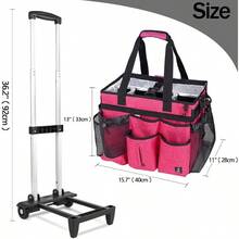 Extra Large Rolling Cleaning Caddy Bag With Detachable Foldable Trolley Portable Cleaning Cart For Housekeeping Cleaning Caddy With Adjustable Shoulder Strap And Multiple Storage Pockets - RoseRed - View 3